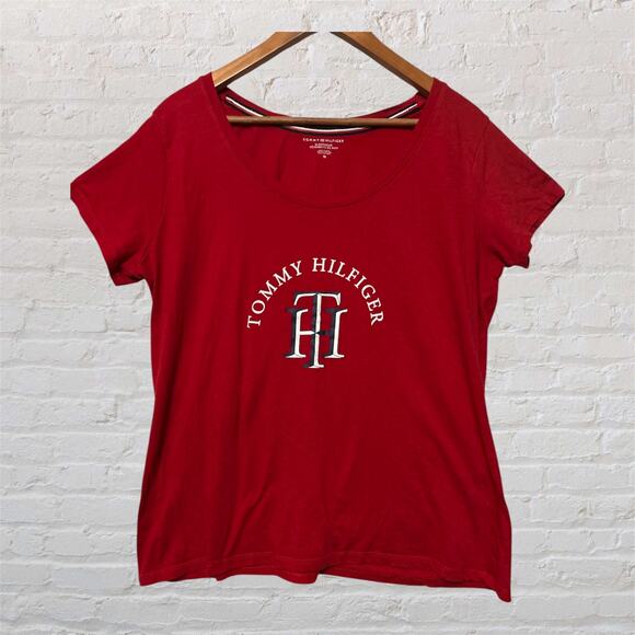 Tommy Hilfiger Women’s Red Logo Sleep Top Plus Size Short Sleeve Pajama Shirt 1X - Picture 1 of 9